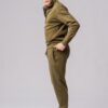 Men’s olive 100% cotton sweatsuit with zipper side pockets