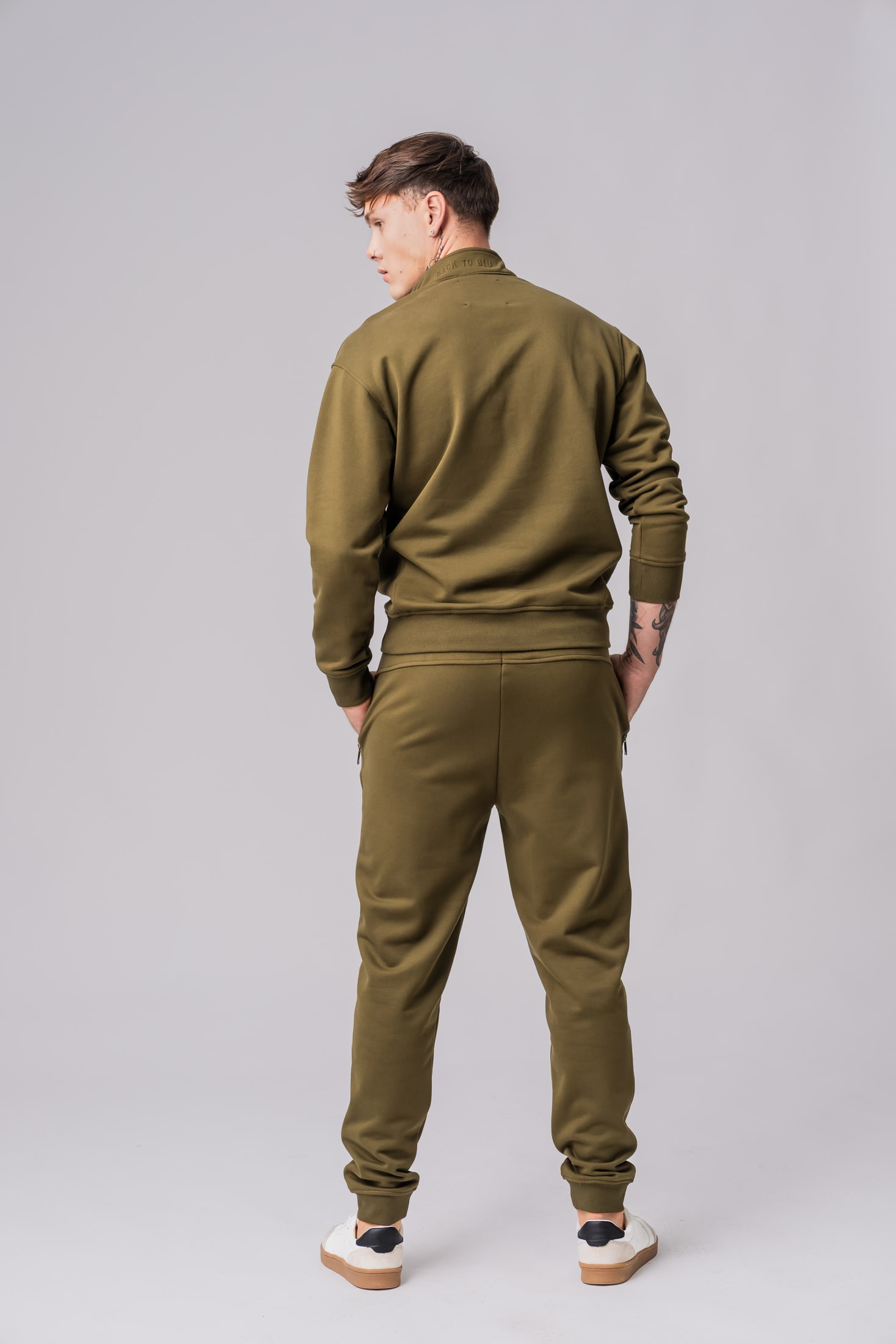 Men’s olive 100% cotton regular-slim fit tracksuit