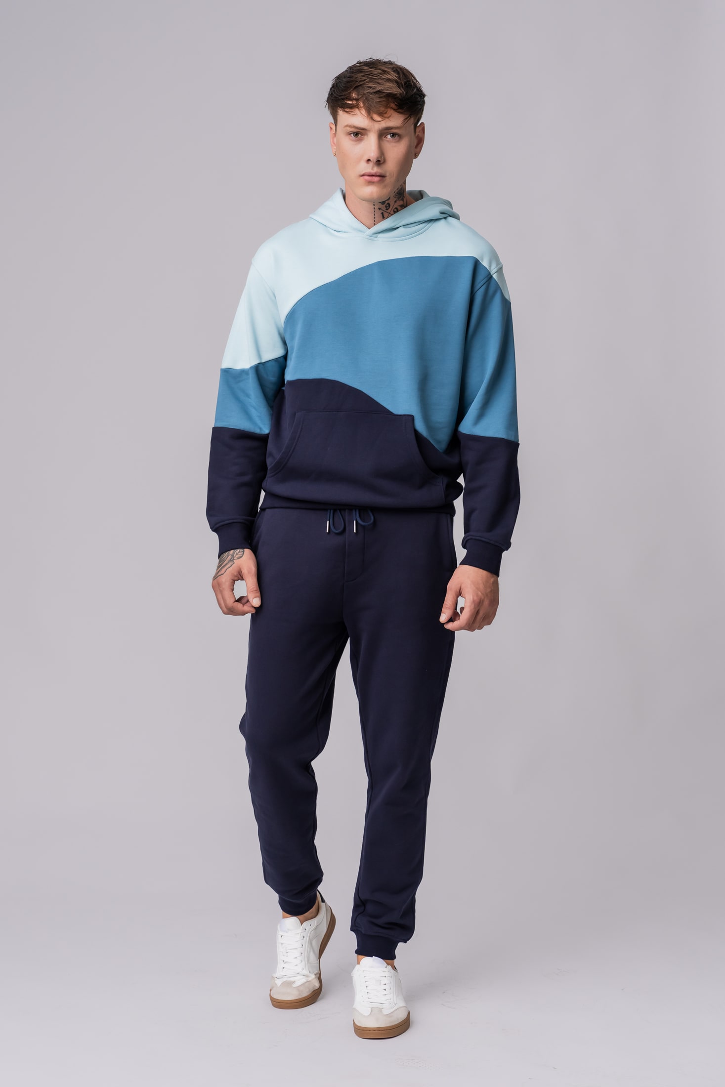 Men’s 100% cotton colorblock tracksuit in blue colors