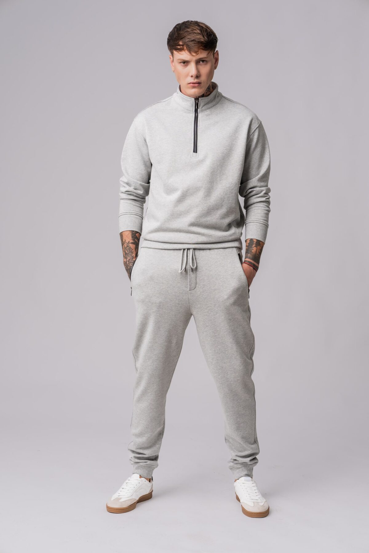 Men’s grey 100% cotton regular-slim fit tracksuit