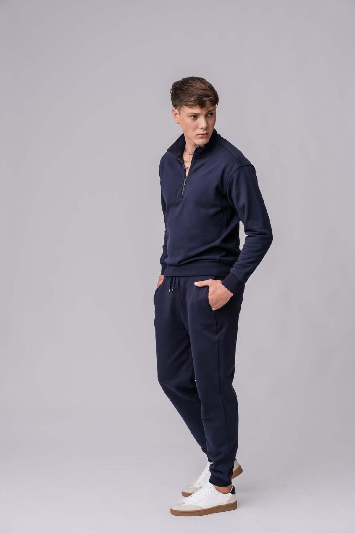 Men’s navy 100% cotton regular-slim fit sweatsuit