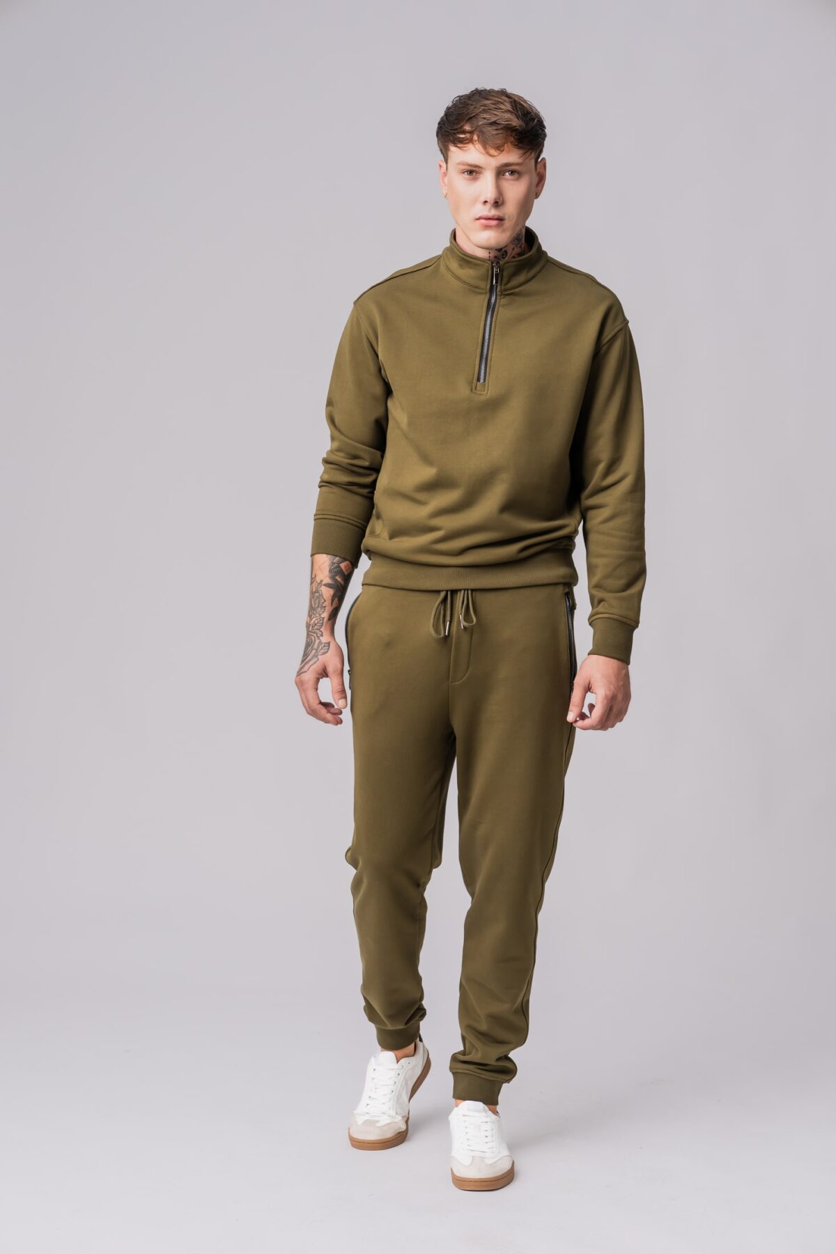 Men’s olive 100% cotton regular-slim fit tracksuit