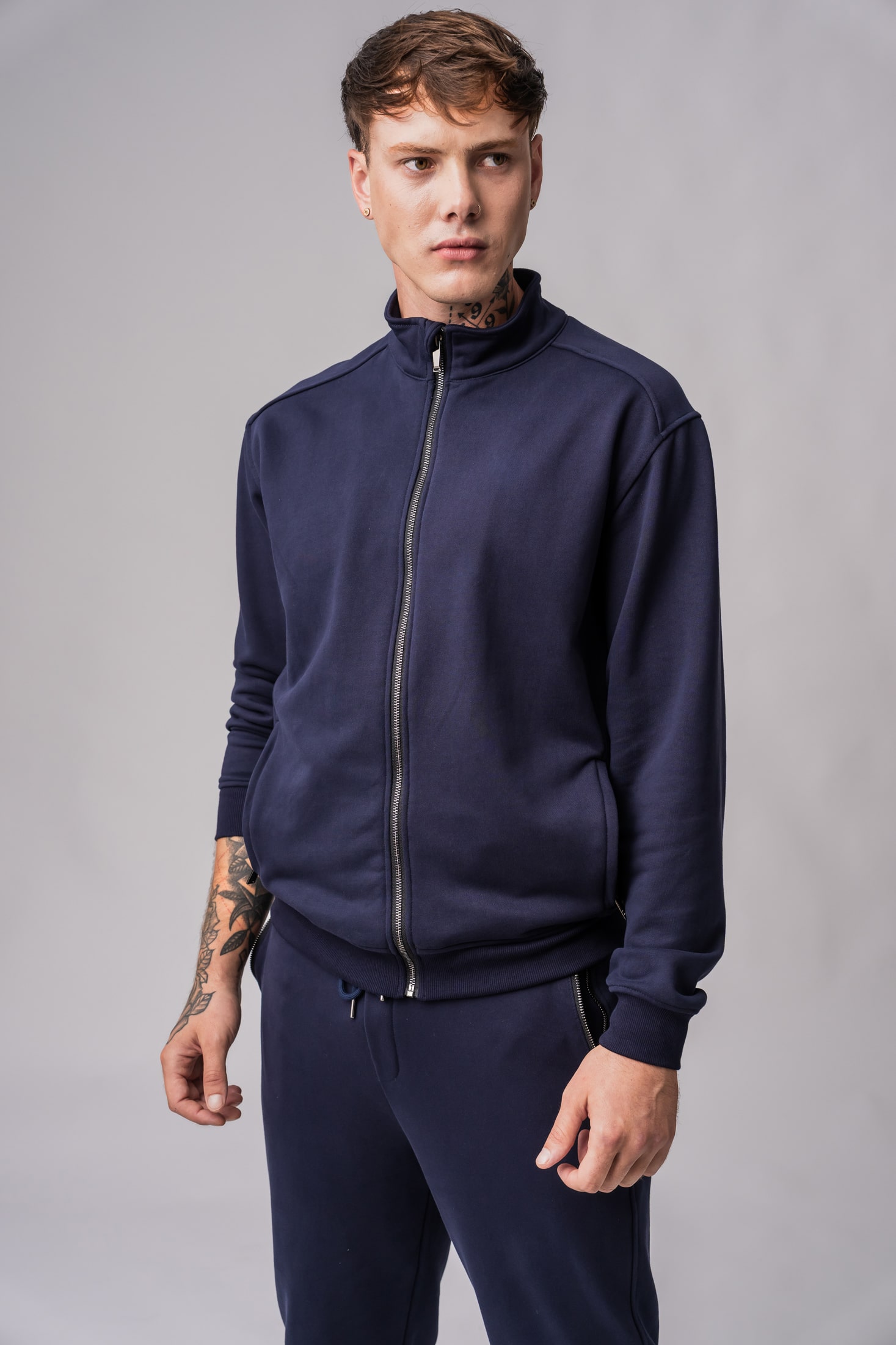 Men’s navy 100% cotton full zip sweatshirt