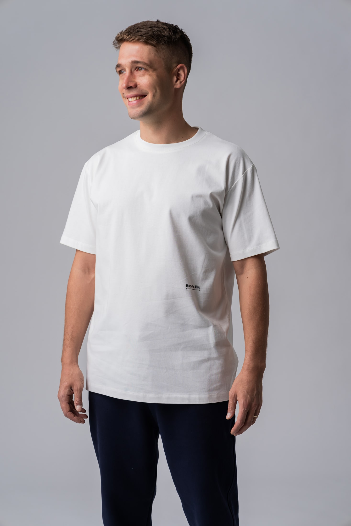 Back to Blu white 100% cotton men's T-shirt