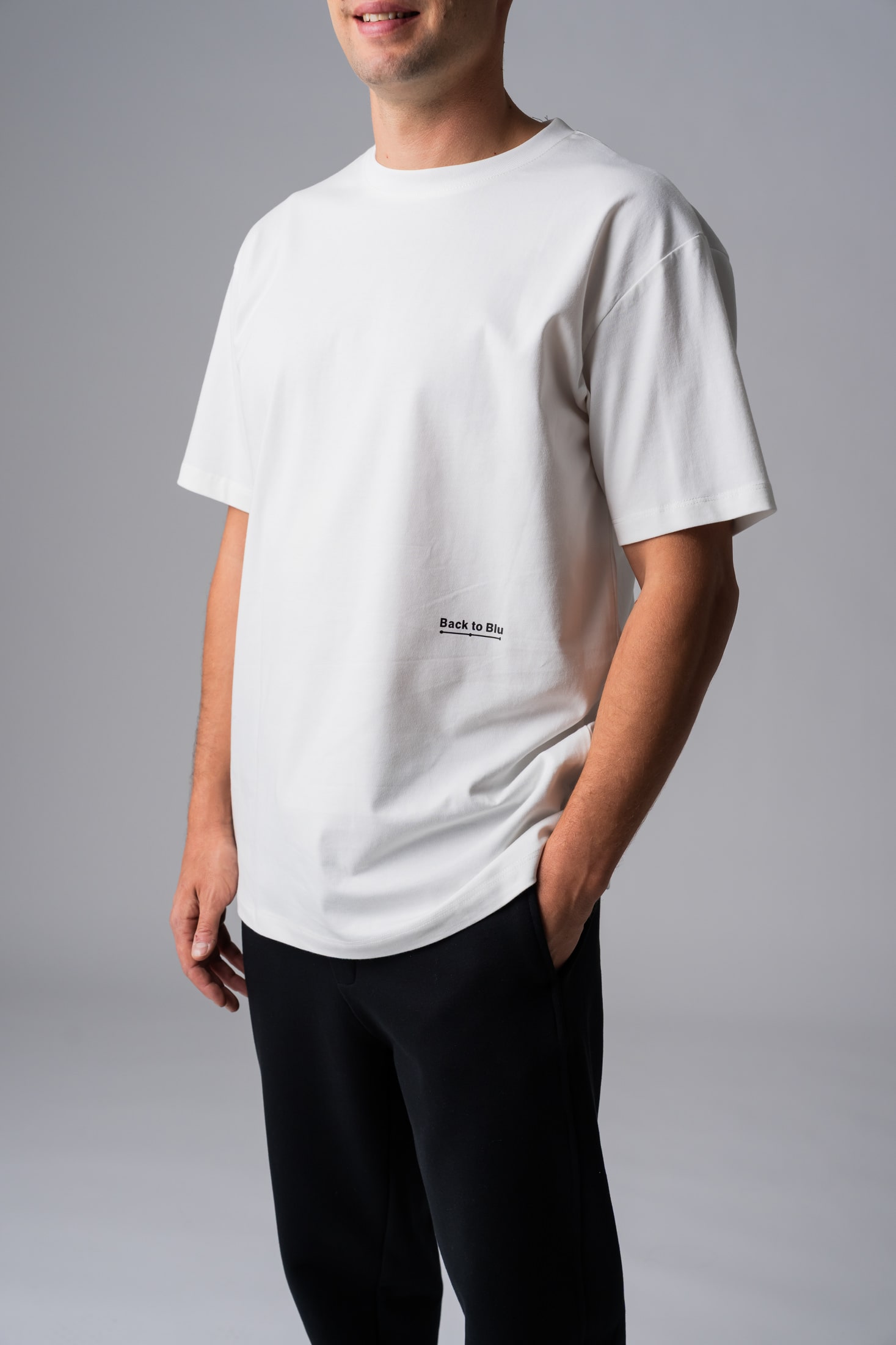 Back to Blu white 100% cotton men's T-shirt