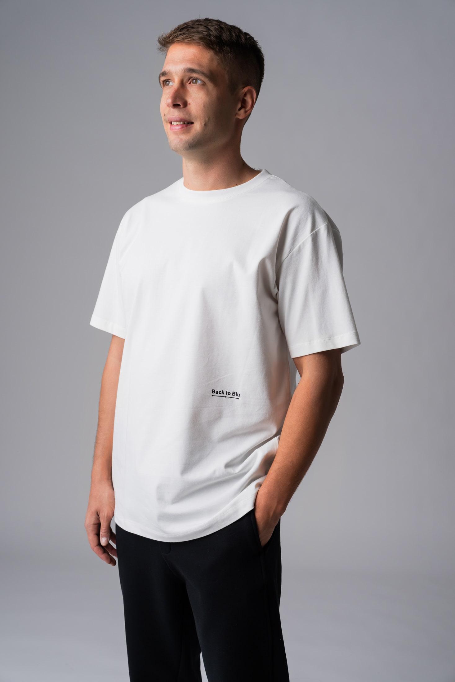 Back to Blu white 100% cotton men's T-shirt