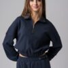 Women’s navy blue sustainable cropped half-zip sweatshirt