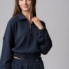 Women’s navy blue sustainable cropped half-zip sweatshirt