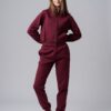 Women’s burgundy 100% cotton zip-up tracksuit