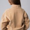 Women’s beige 100% cotton sweatshirt jacket with white contrast stripes and a high collar