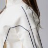 Women’s white 100% cotton sweatshirt jacket with black contrast stripes