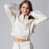 Women’s white 100% cotton relaxed tracksuit with black contrast stripes