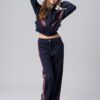 Women's navy blue 100% cotton tracksuit with red and white stripes