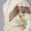 Women's white 100% cotton tracksuit top with beige and black stripes and full zipper