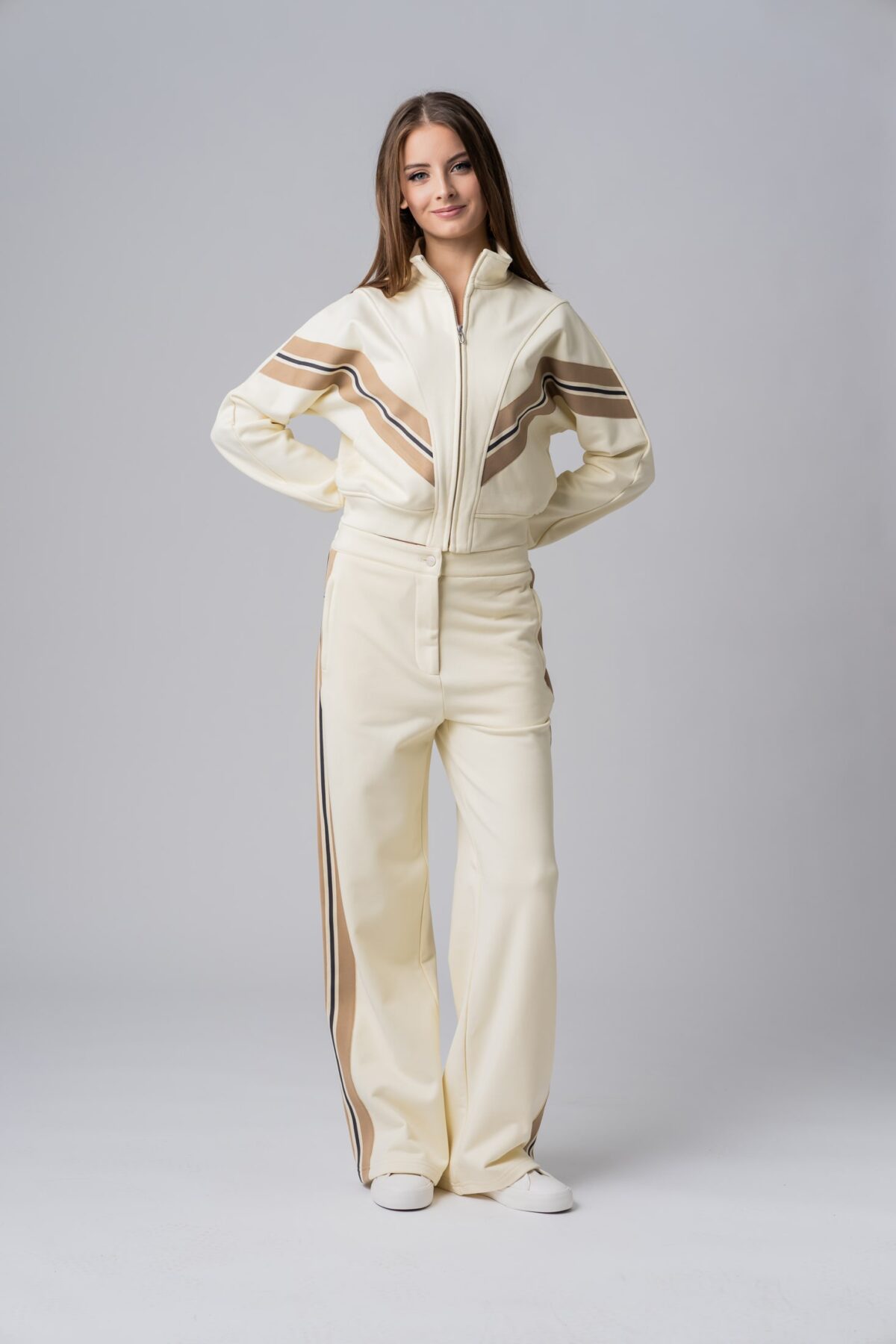 Contrast-Stripe Sweatshirt Jacket