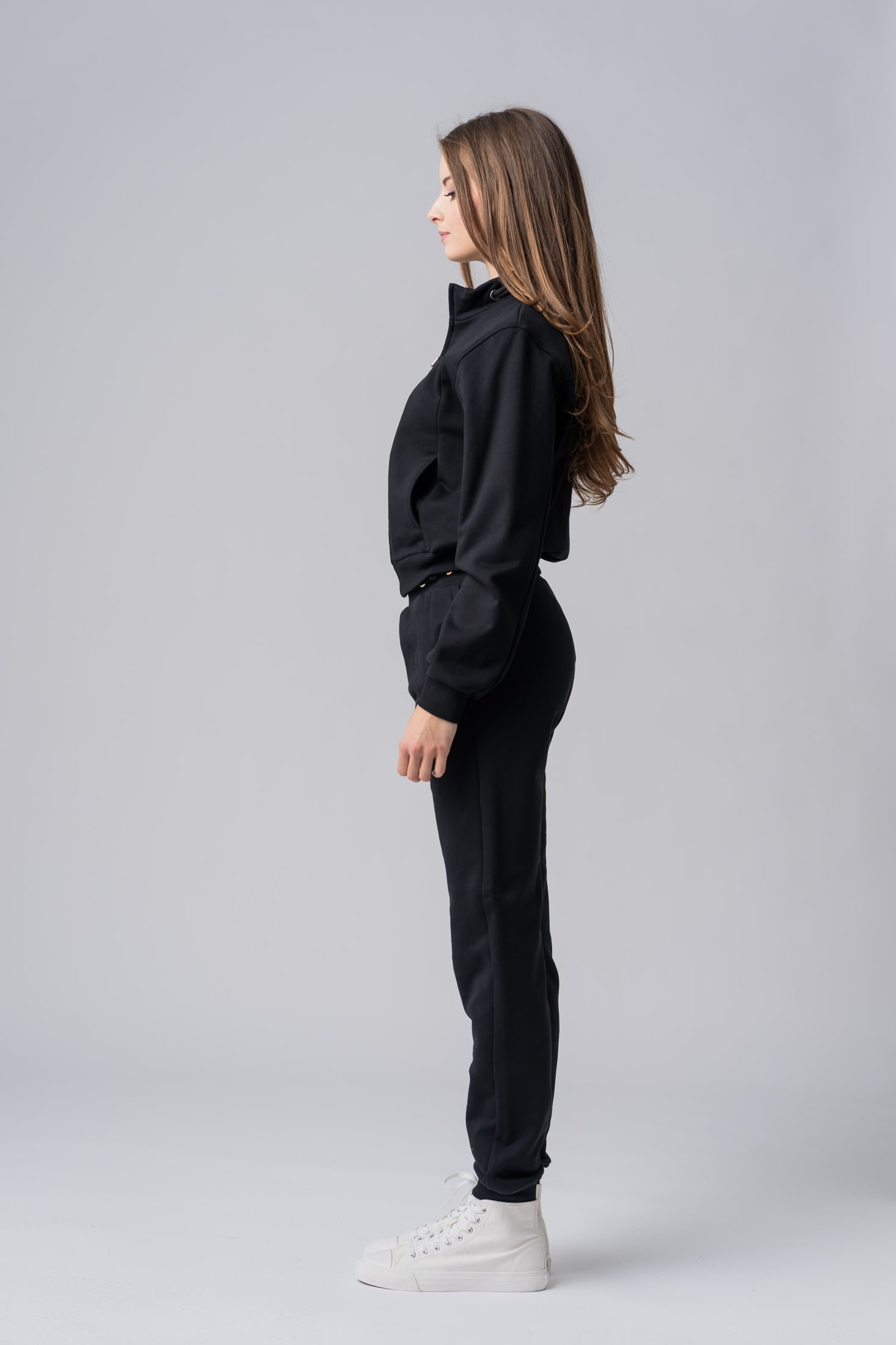 Women’s black 100% cotton zip-up tracksuit