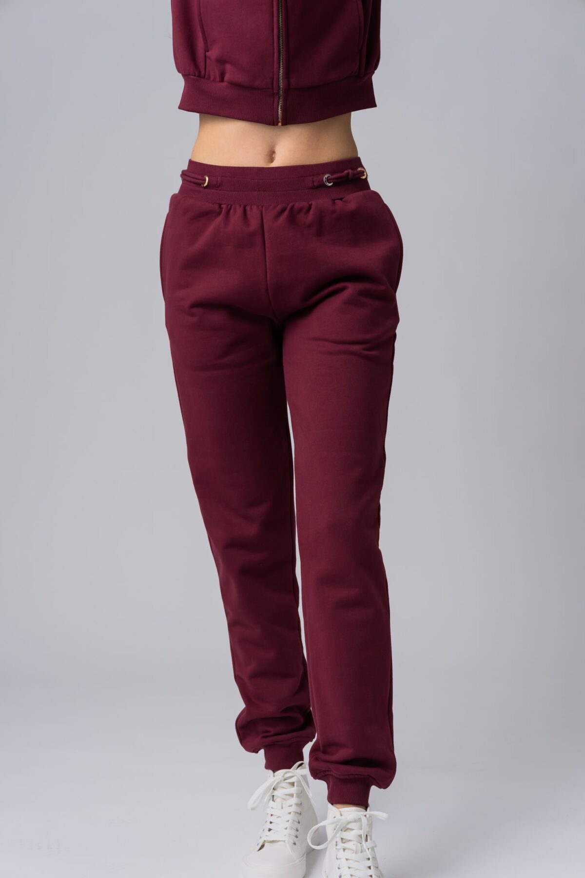 Women’s burgundy 100% cotton slim sweatpants