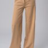 Women’s beige 100% cotton high-waist sweatpants with white contrast piping and a buttoned waist