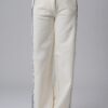 Women’s white 100% cotton high-waist sweatpants with black contrast piping and a buttoned waist
