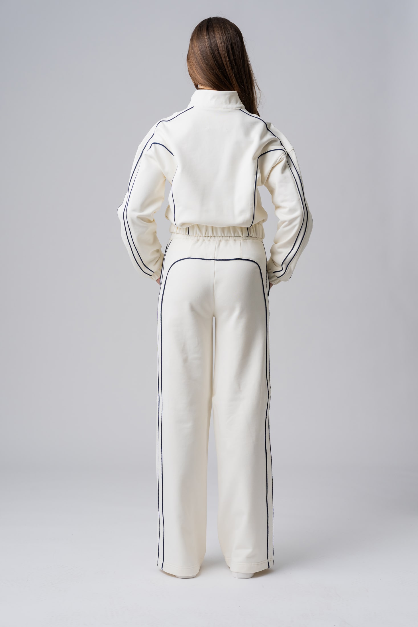 Women’s white 100% cotton relaxed loungewear with black contrast stripes