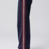 Women's navy sweatpants with red and white stripes made from 100% cotton with pockets and a zipper