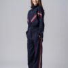 Women's navy tracksuit with red and white stripes made from 100% cotton