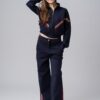 Women's navy tracksuit with red and white stripes made from 100% cotton