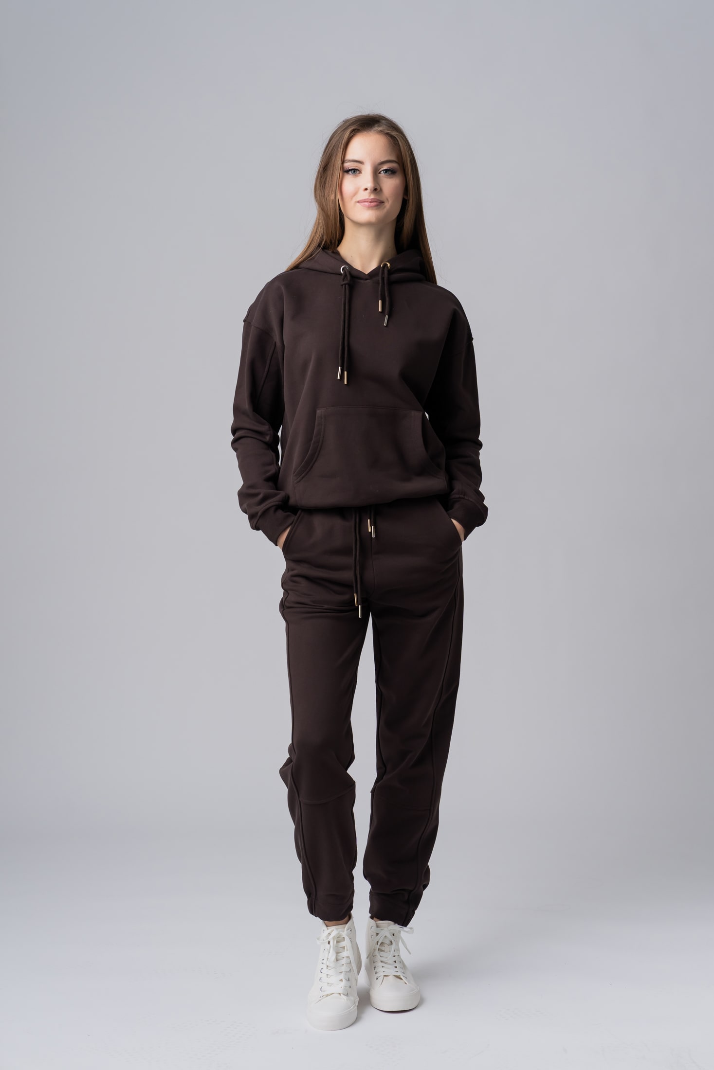 Women’s brown 100% cotton regular fit sweatsuit