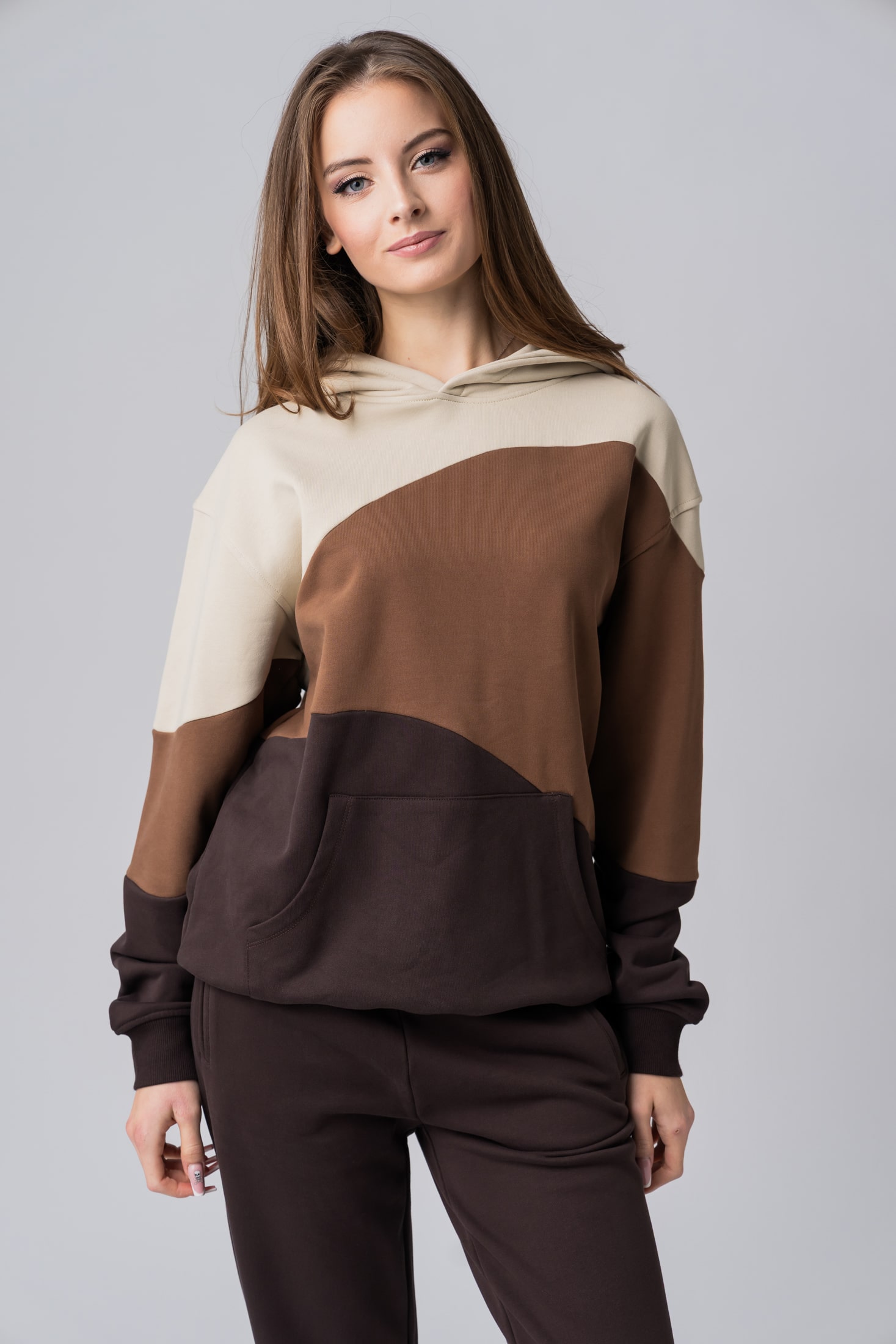 Women’s brown 100% cotton colorblock hoodie