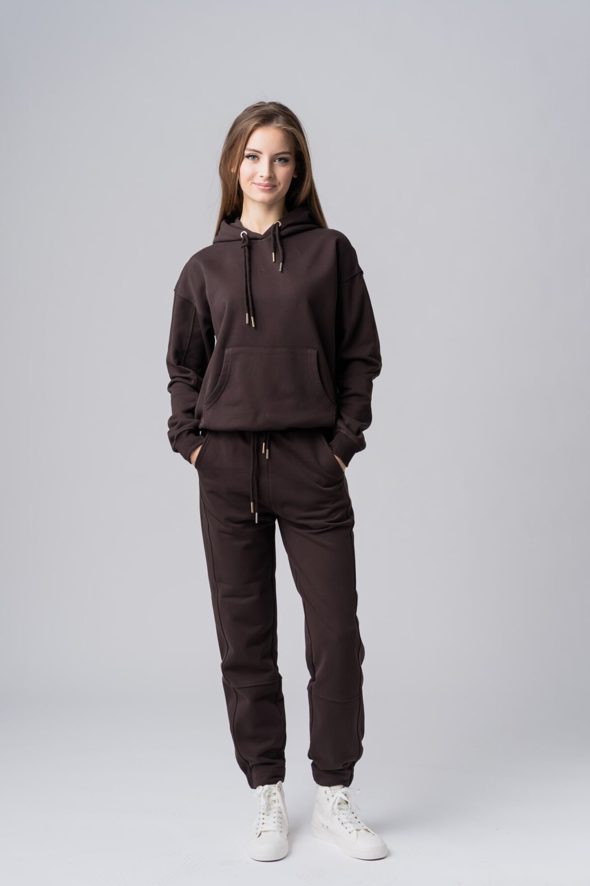 Women’s brown 100% cotton regular fit sweatsuit