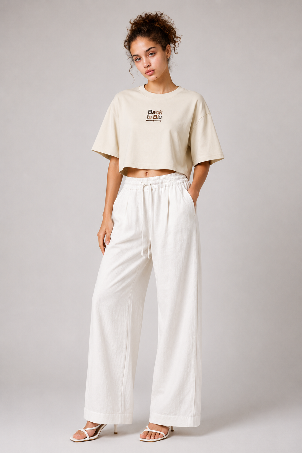 Cropped Cotton T-Shirt with Embroidered Logo