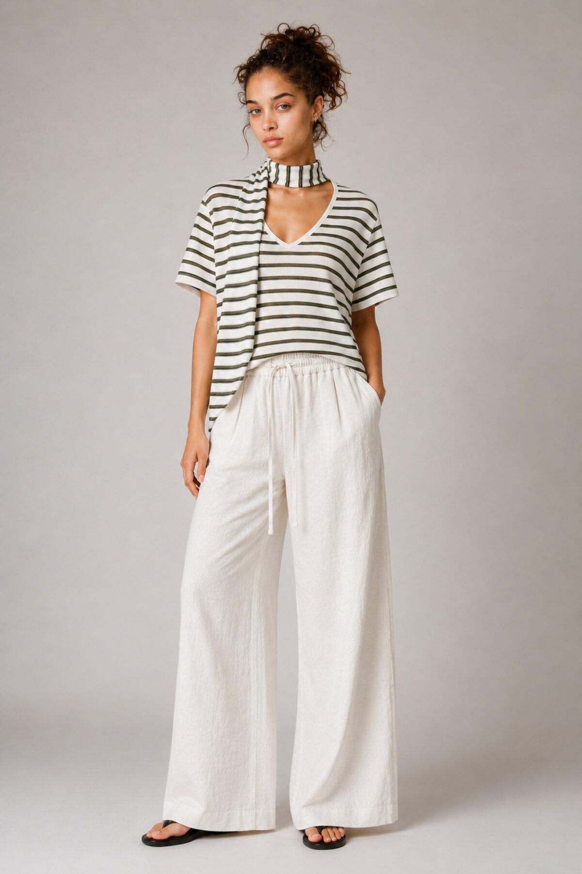 Striped Short Sleeve T-Shirt with Scarf